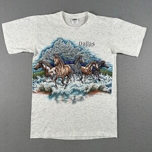 Vtg 90s Dallas Texas Horse Shirt Men's Medium Gray AOP All Over Print‎ Thunder